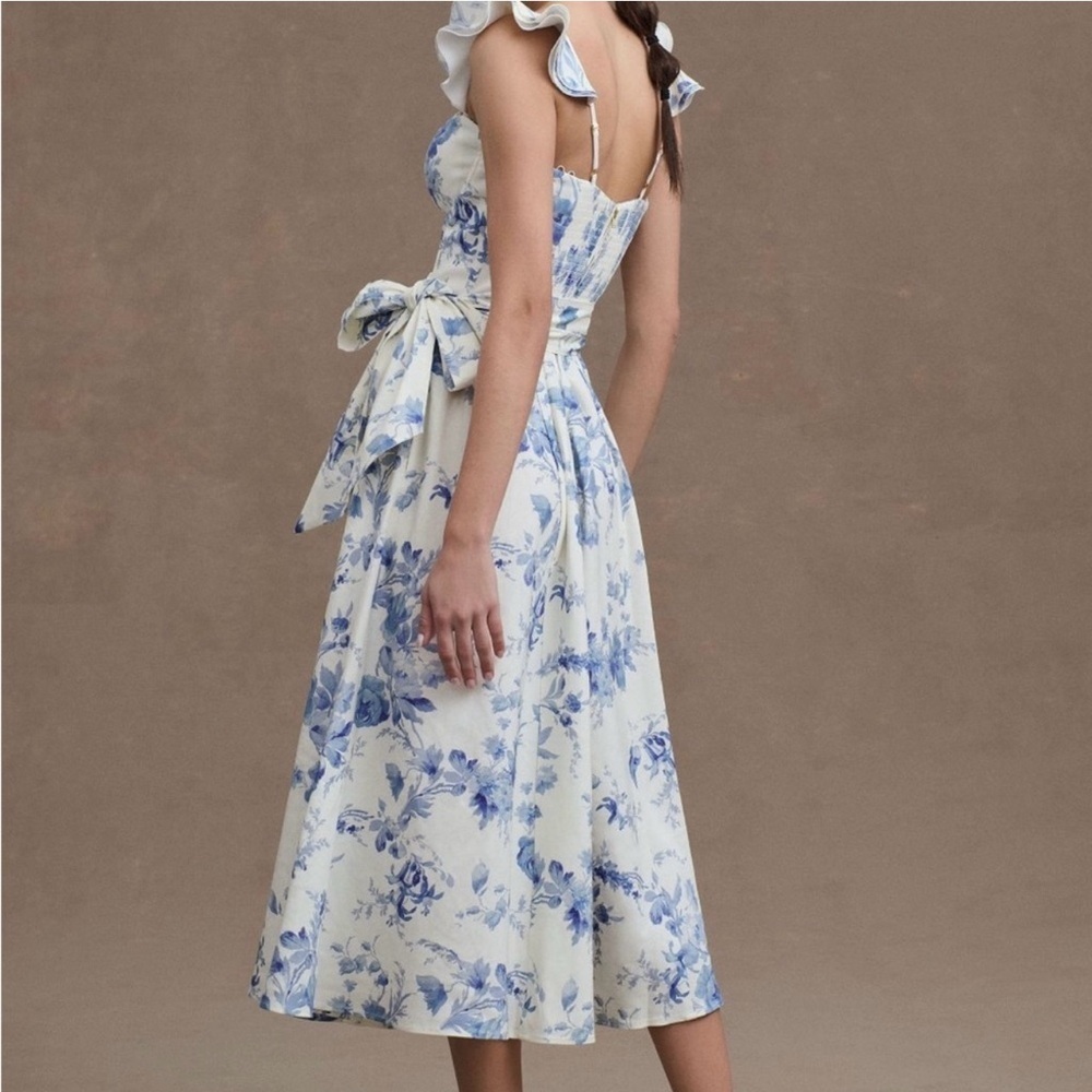 NWT V.Chapman Vera Ruffle Strap Corset Side Slit Midi Dress Size XL /14 - Picture 2 of 10